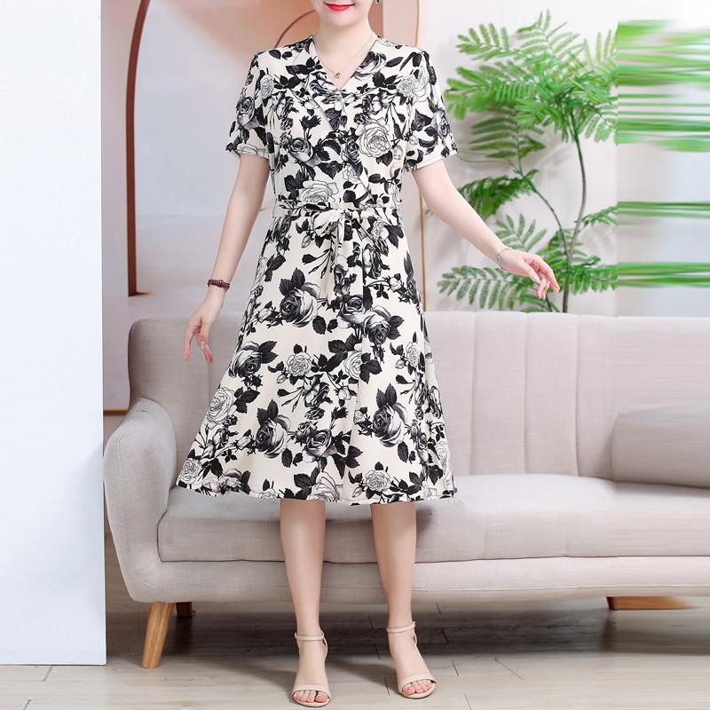 Nadměrná velikost 3XL-7XL Elegantní šaty pro ženy Oversize Ležérní Krátký rukáv Volné Vintage dlouhé šaty s rukávy Letní oblečení