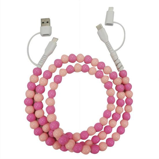 2-in-1 USB Cable Bead Design High-speed Data Transfer Cable with Type-C Connector Tangle-Free Charging Cord for Car And Travel