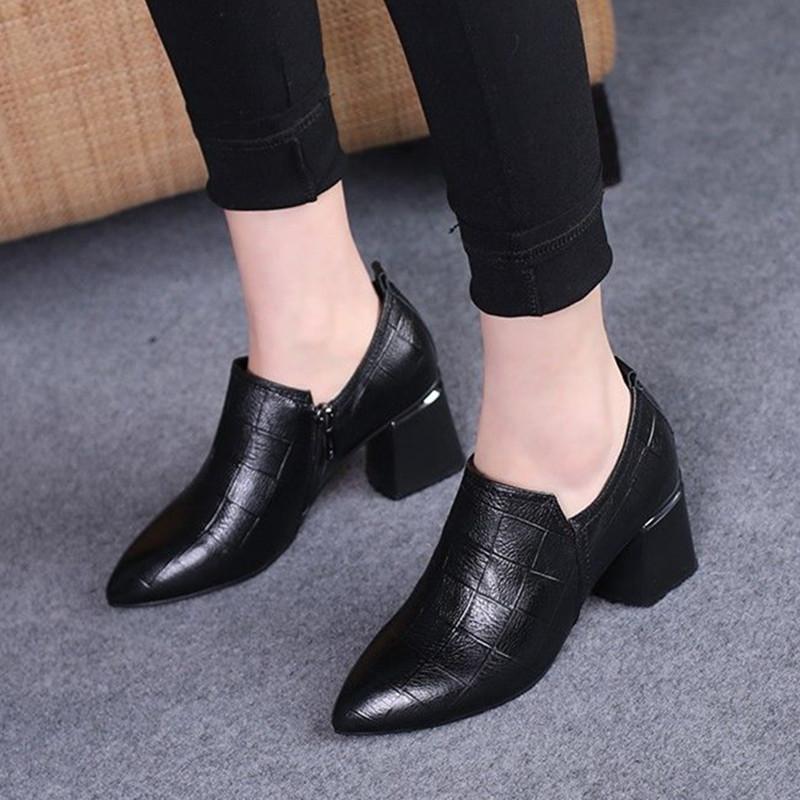  botas femininas women fashion black pointed toe square heel autumn short boots lady casual comfort spring boots a6036