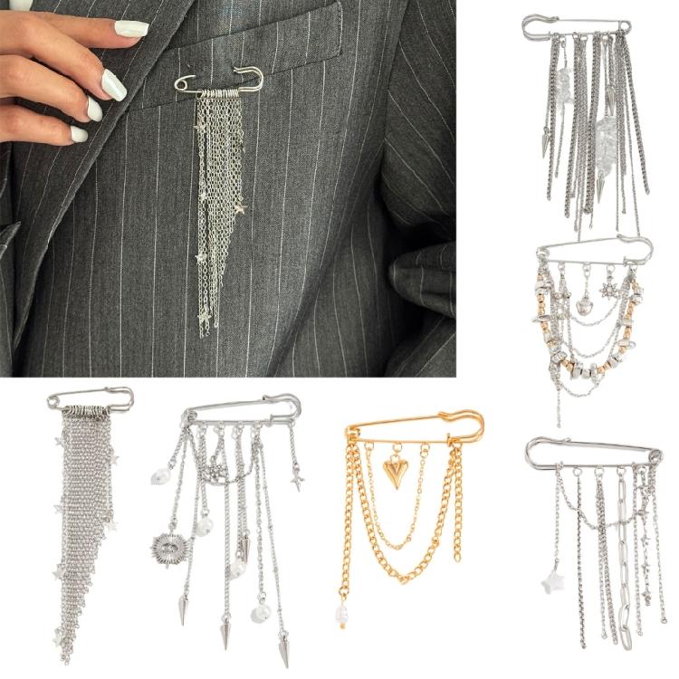 Elegant Metal Chain Tassels Brooch Badge With Layered Effect For Adding Flair To Coats Bags And Various Garments
