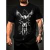 Herren Heavyweight 100% Baumwolle Motorrad Biker Rebell T-Shirt - Schwarz mit Adler Reiten, Totenkopf & Flügel Gothic Print - Ganzjahres-Freizeit-T-Shirt für