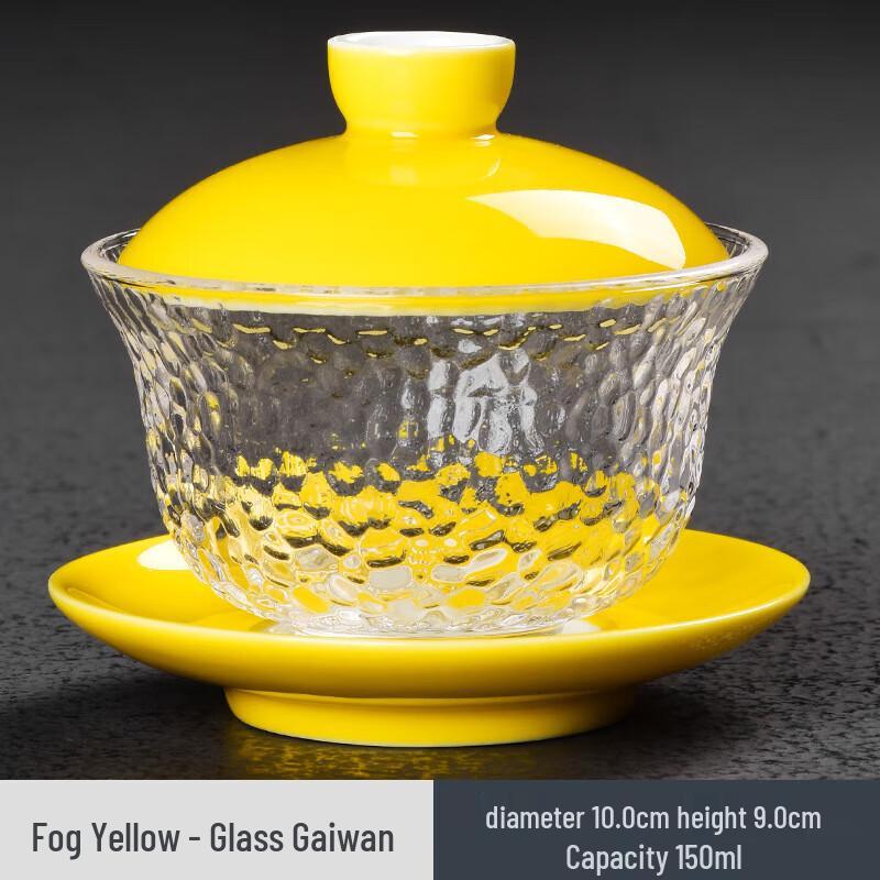 Jihong Red Ceramic Sancai Gaiwan with Glass Lid
