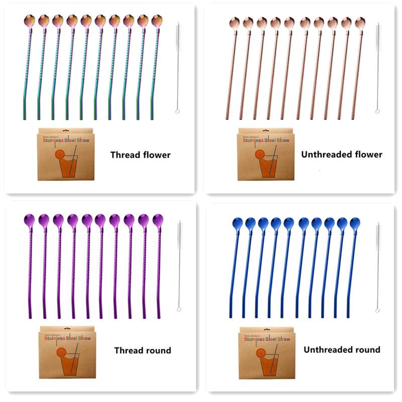 5pcs 10pcs Stainless Seel Flower Straw Spoon Summer Milk Tea Stirring Yerba Mate Straws Reusable Drinking Kitchen Supplies