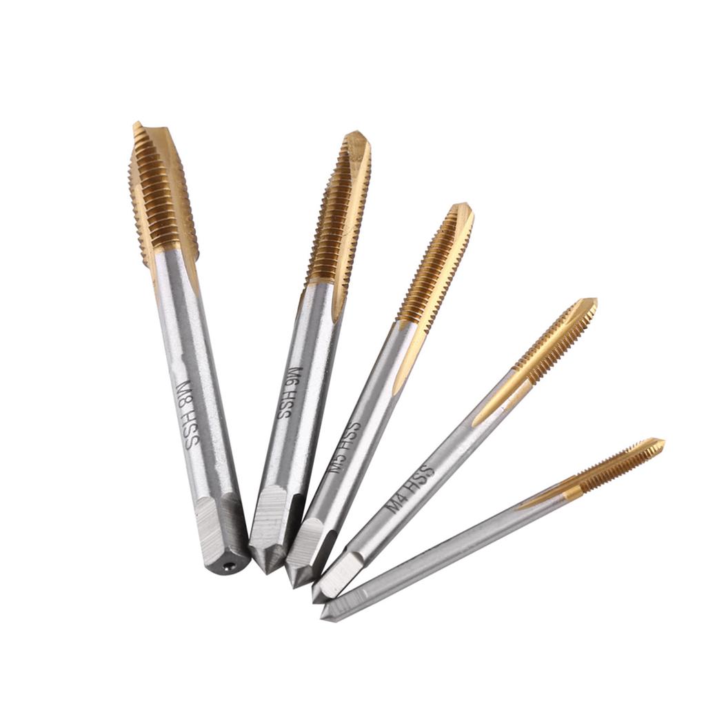 5pcs set Titanium Coated HSS Thread Screw Tap Kit M3 M4 M5 M6 M8 Forward Chip Ejection