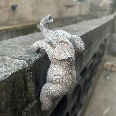 Fofo Elefante Escalador Suporte para Vaso de Flores Figuras Estátua de Elefante Pendurada em Resina Decorações para Vasos de Plantas Ornamentos de Pátio Gramado