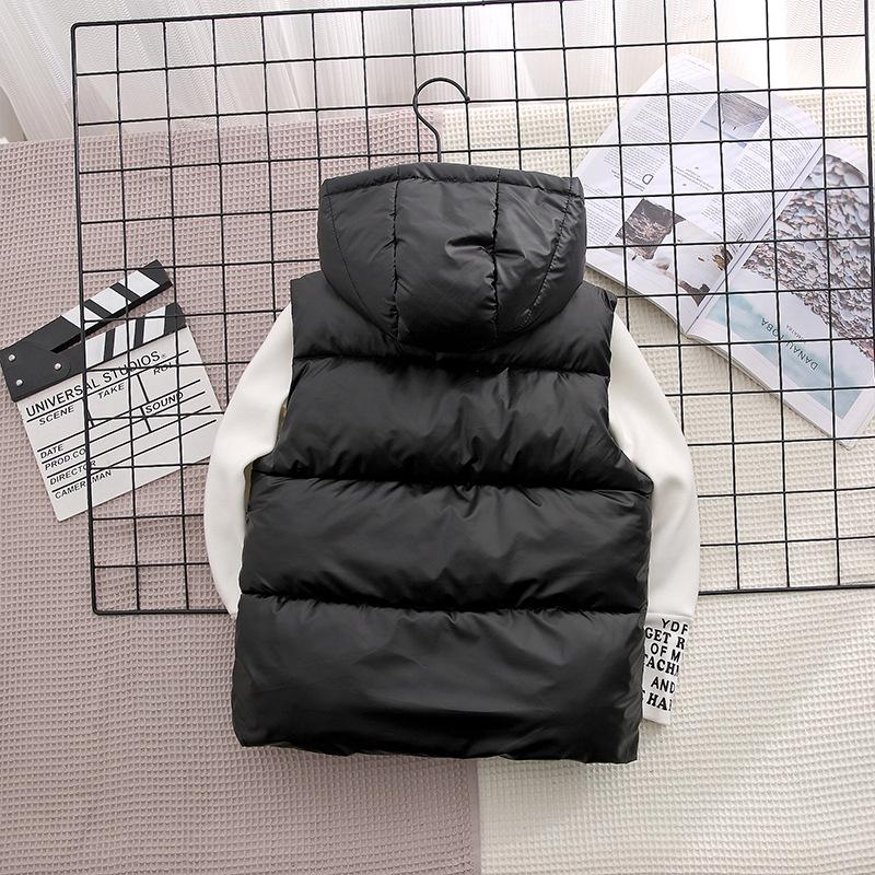 Kids' Hooded Wash-Free Down Vest for Fall/Winter, Unisex Outerwear Gilet, Medium To Large Sizes