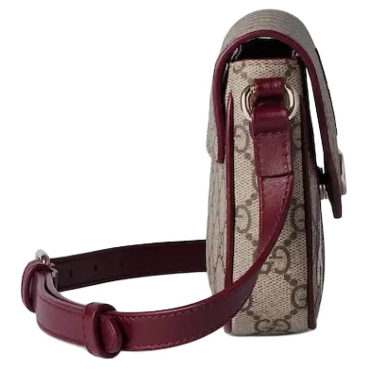 Gucci Double G Logo Cat Detail Coated Fabric Mini Shoulder Bag Women shoulder bag Deep-Red Brown 818764-FAEEP-8574
