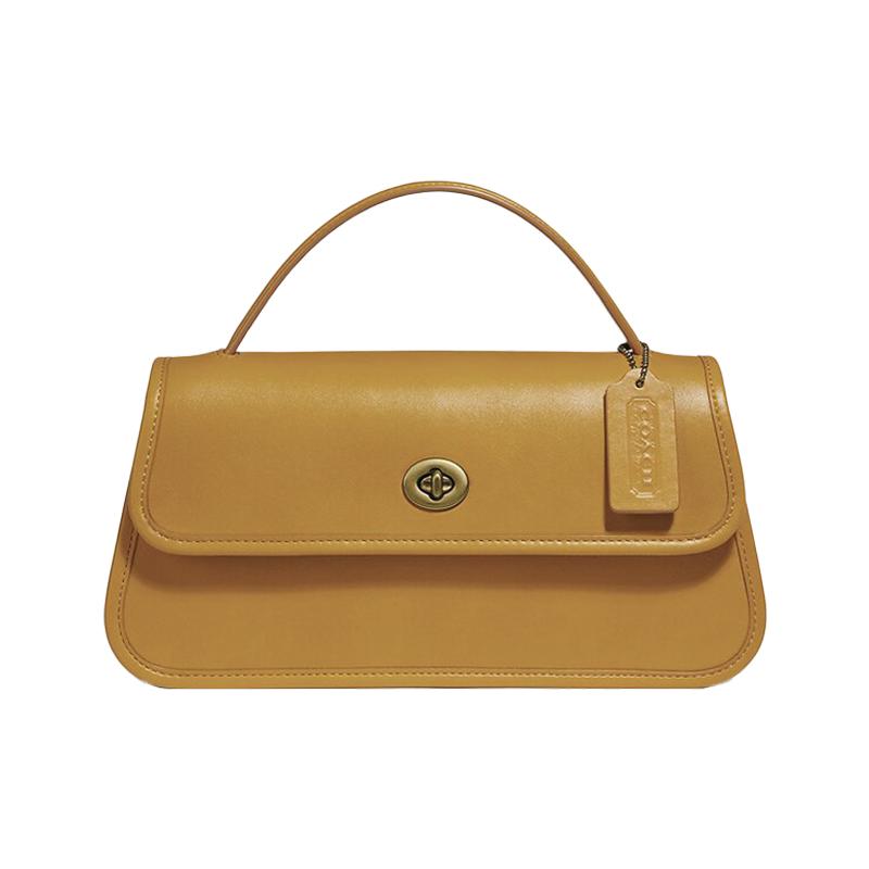 

COACH Turnlock 18 Signature Logo Charm Leather Shoulder Crossbody Clutch Large Women s Yellow жовтий