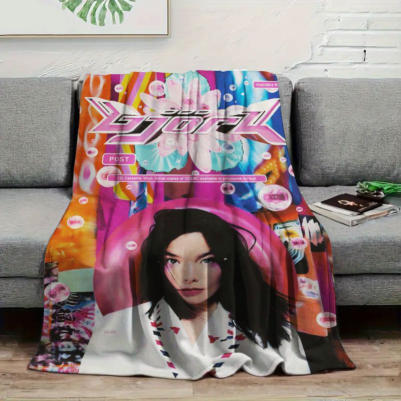1Pc Bjork Print Flannel Blanket, High Quality Comfortable for All Seasons, Warmth and Comfort, Perfect for Christmas Gifts