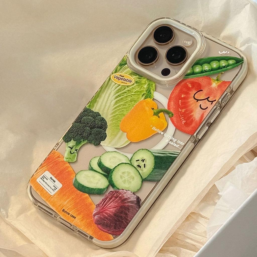 Vegetable salad holder Magnetic suction iPhone17promax mobile phone case Apple 14 for 13 Premium 15 Transparent 11