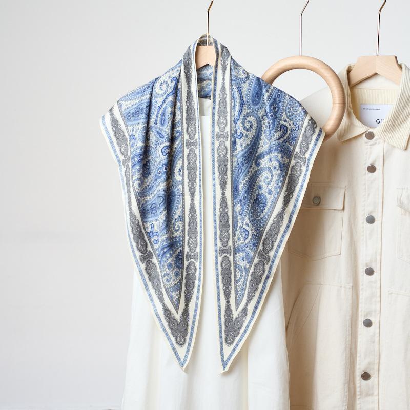 Summer Atmosphere Wearing Belt Waist Seal Twill Silk Simulation Silk Cool Triangle Scarf Cashew Print Women's Silk Scarf
