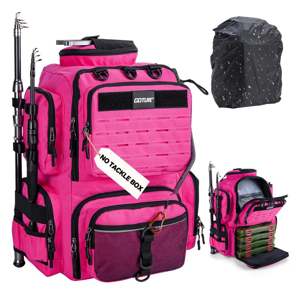 Goture Water-Resistant Fishing Backpack Lightweight Large Hiking Hunting Bag with Rod Holder Adjustable Tackle Storage Pack
