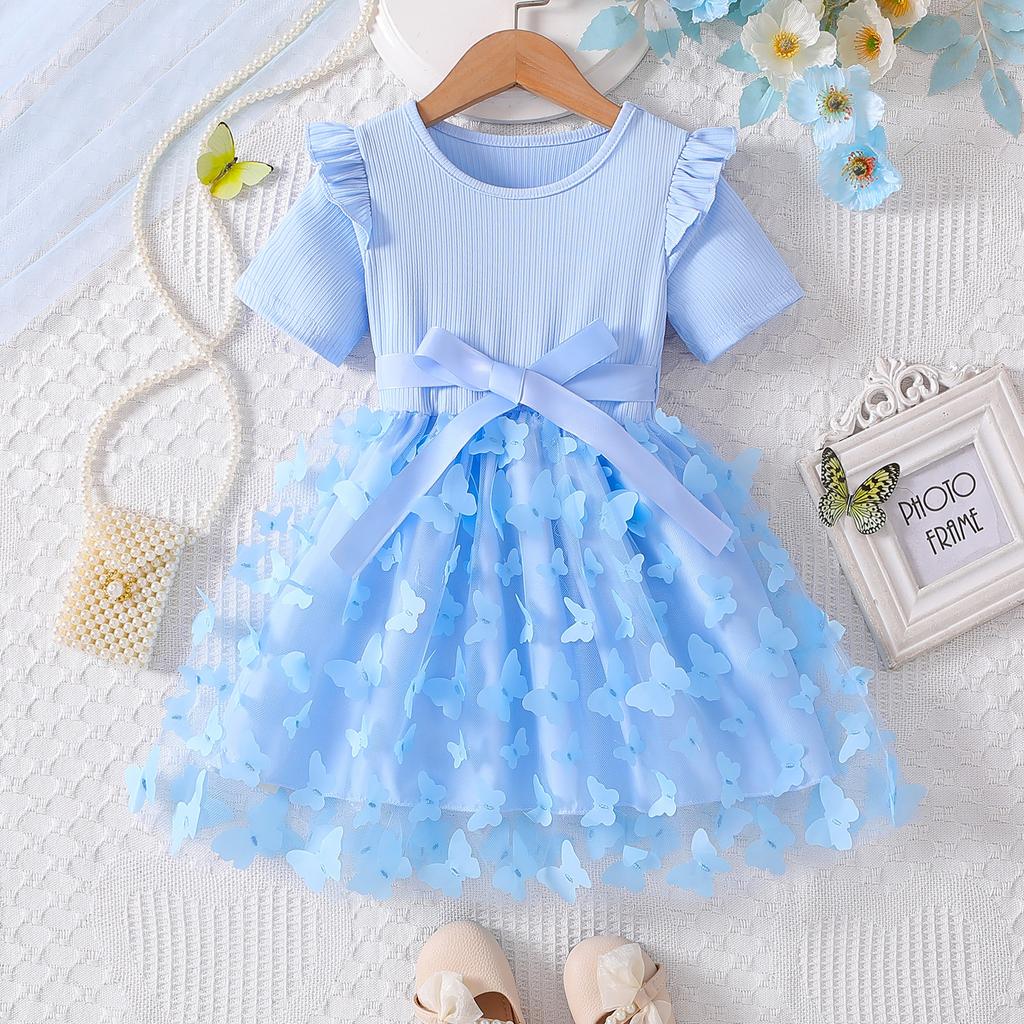 Summer Girls 3D Flower Princess Dress Short Sleeve Birthday Party Gown For Toddler Baby First Year Celebration