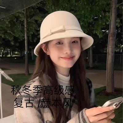 Hat Female Autumn And Winter French Retro Hepburn Style Lady Elegant Fashion Celebrity Small Fragrant Style Top Hat Woolen Basin Hat