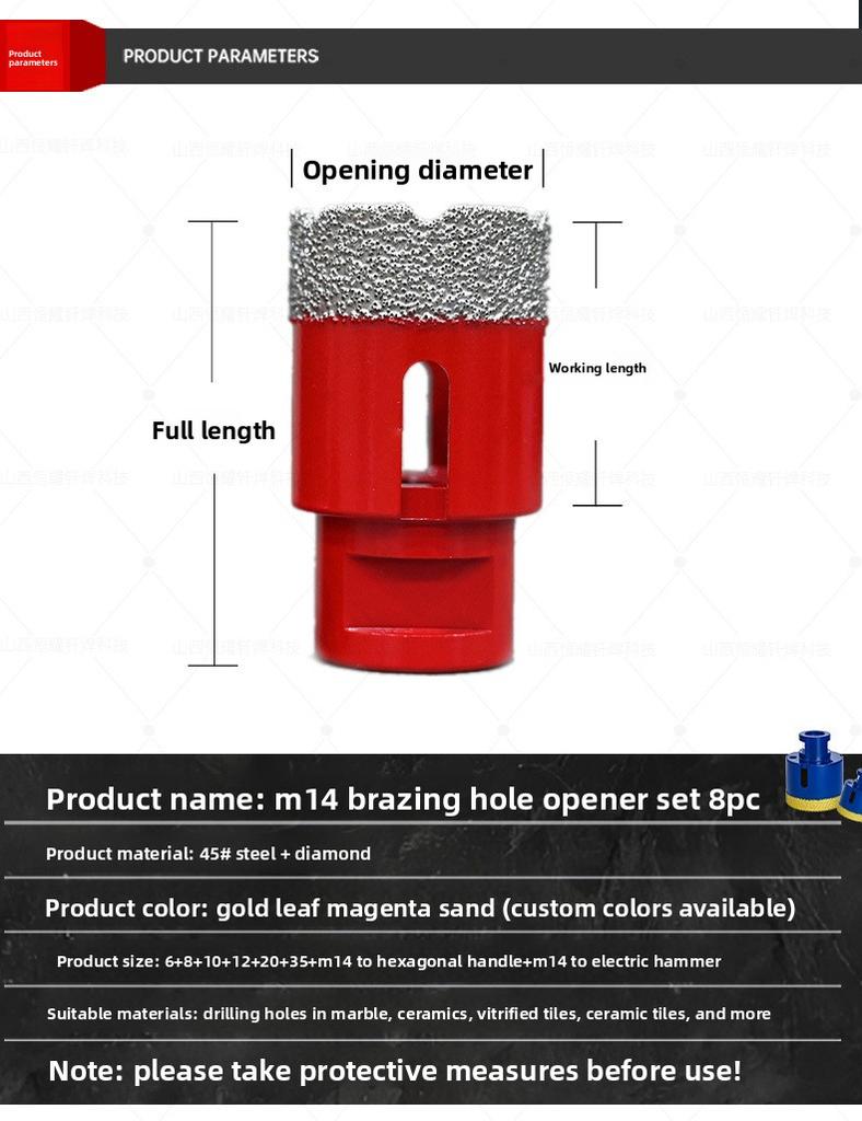 8-teiliges M14 Hartlöt-Diamant-Lochsägen-Set mit Adapter für Fliesen-Marmor-Bohrung
