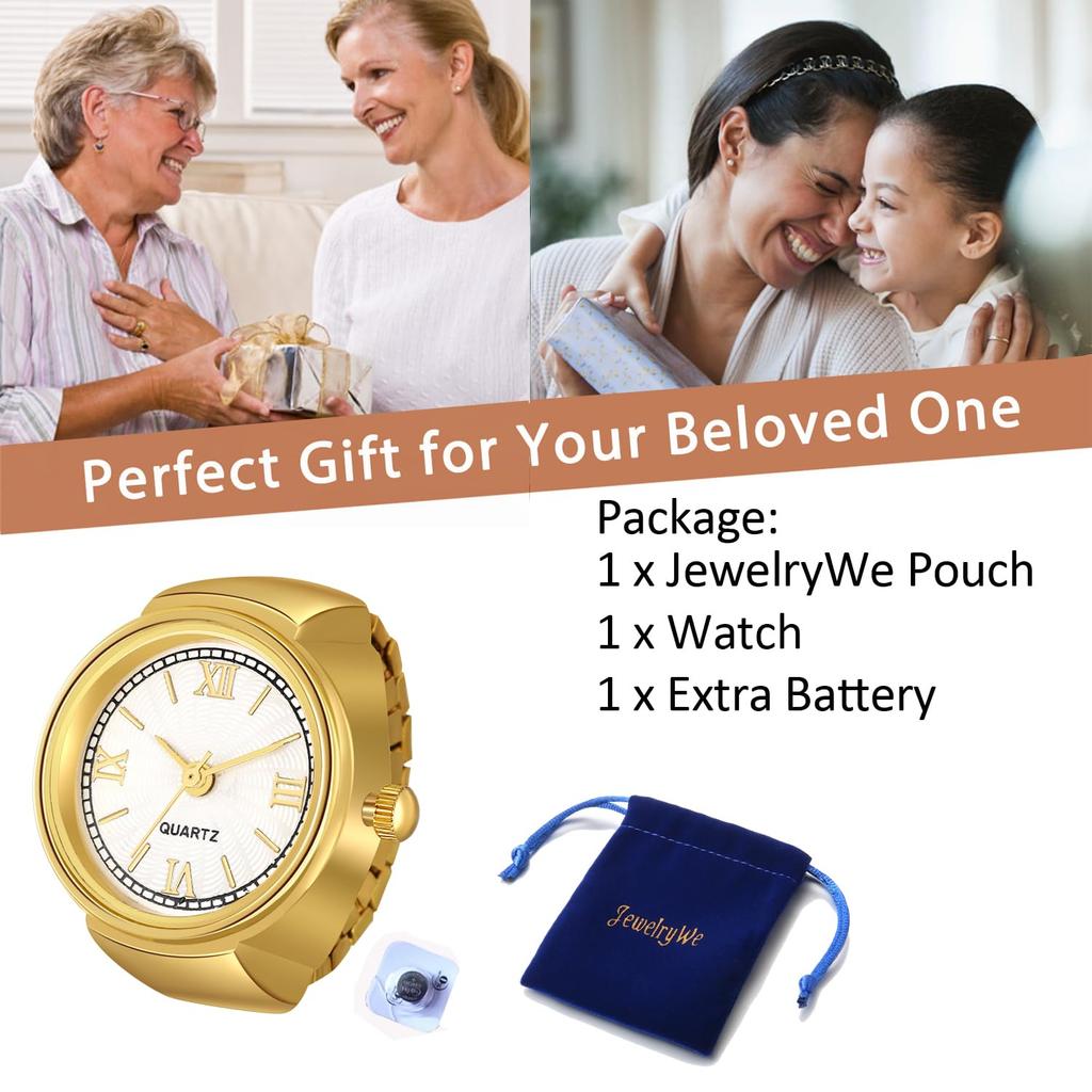 JEWELRYWE Ring Watch Number Dial Fashionable Men Women Accessory Ring Watch Birthday Christmas Gift Gold