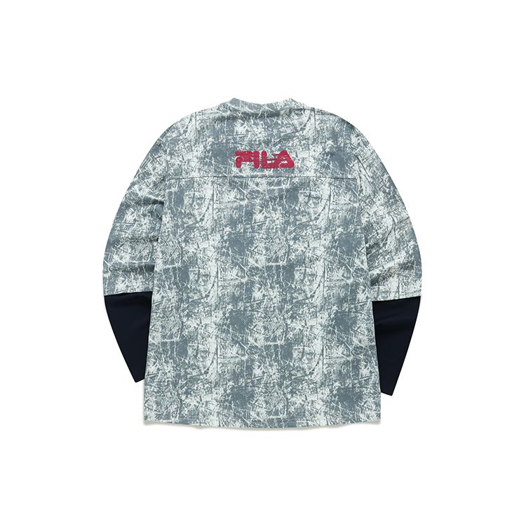 FILA Fusion Fake Two-Piece Tie-Dye Long Sleeve T-Shirt Couple Style Blurred Memory Unisex Tops T11U146204F-WT