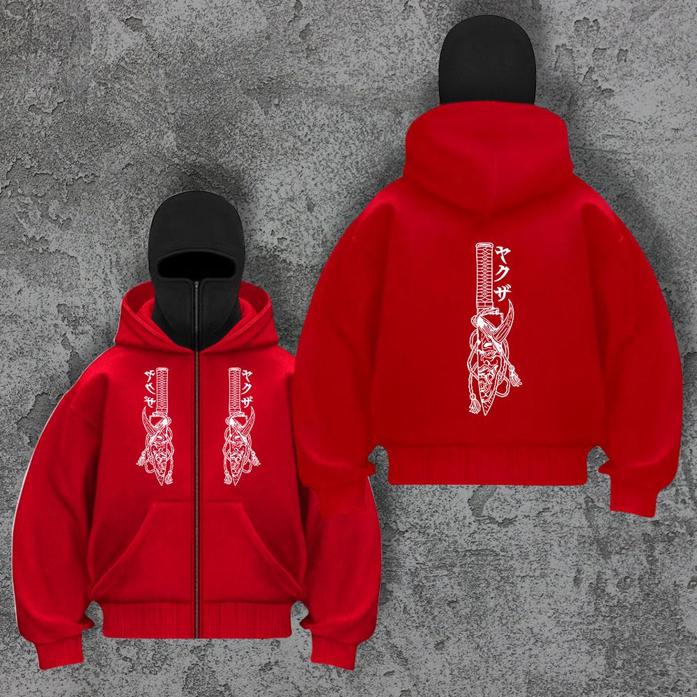 Trendy Zipper Hoodie Sword Men's Y2K Masked Hoodie Sweatshirt Sports Hoodie Spring and Autumn Plush