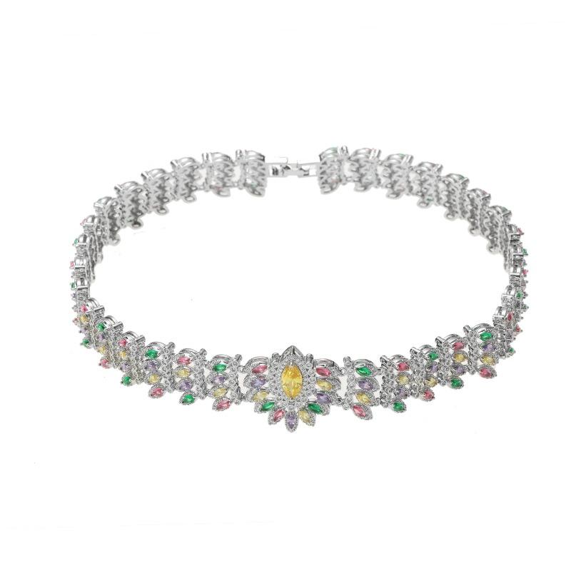 Colored Zircon Necklace Dress Dinner Full Diamond Collar Leaf Decoration Ladies Holiday Wear