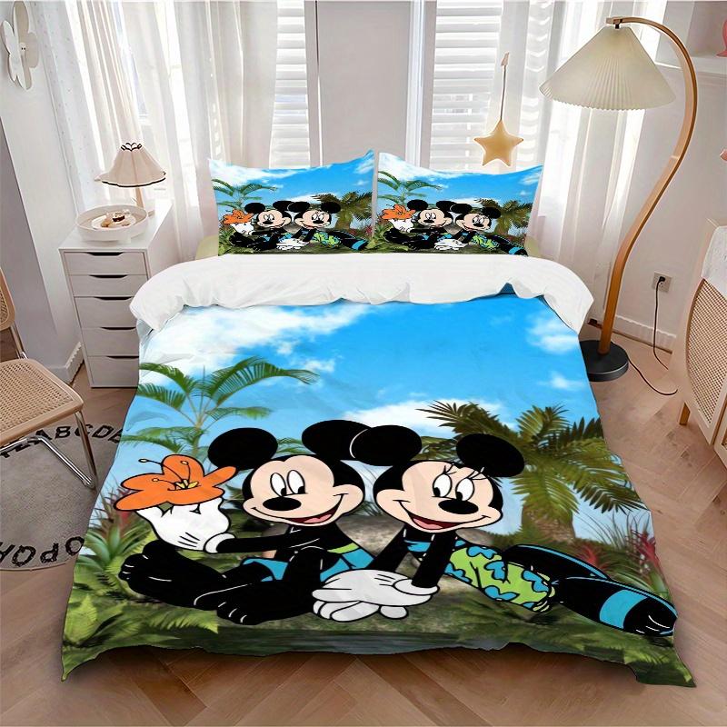 3pcs Mickey & Minnie Mouse Tropical Paradise Print Cover Set Ultra Soft, Breathable, and Comfortable Bedding with Stylish Design for Bedroom and