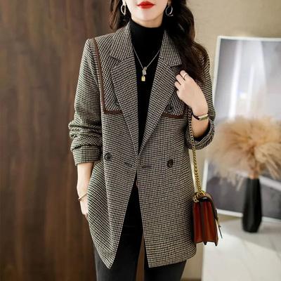 Takım Elbise Ceket Kadın Sonbahar ve Kış Moda Banliyö Rahat Çok Yönlü Ekose Rahat Ince Takım Elbise Sıcak Üstleri
