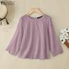 ZANZEA Women Casual Round Neck 3/4 Sleeve Loose Embroidered Blouse