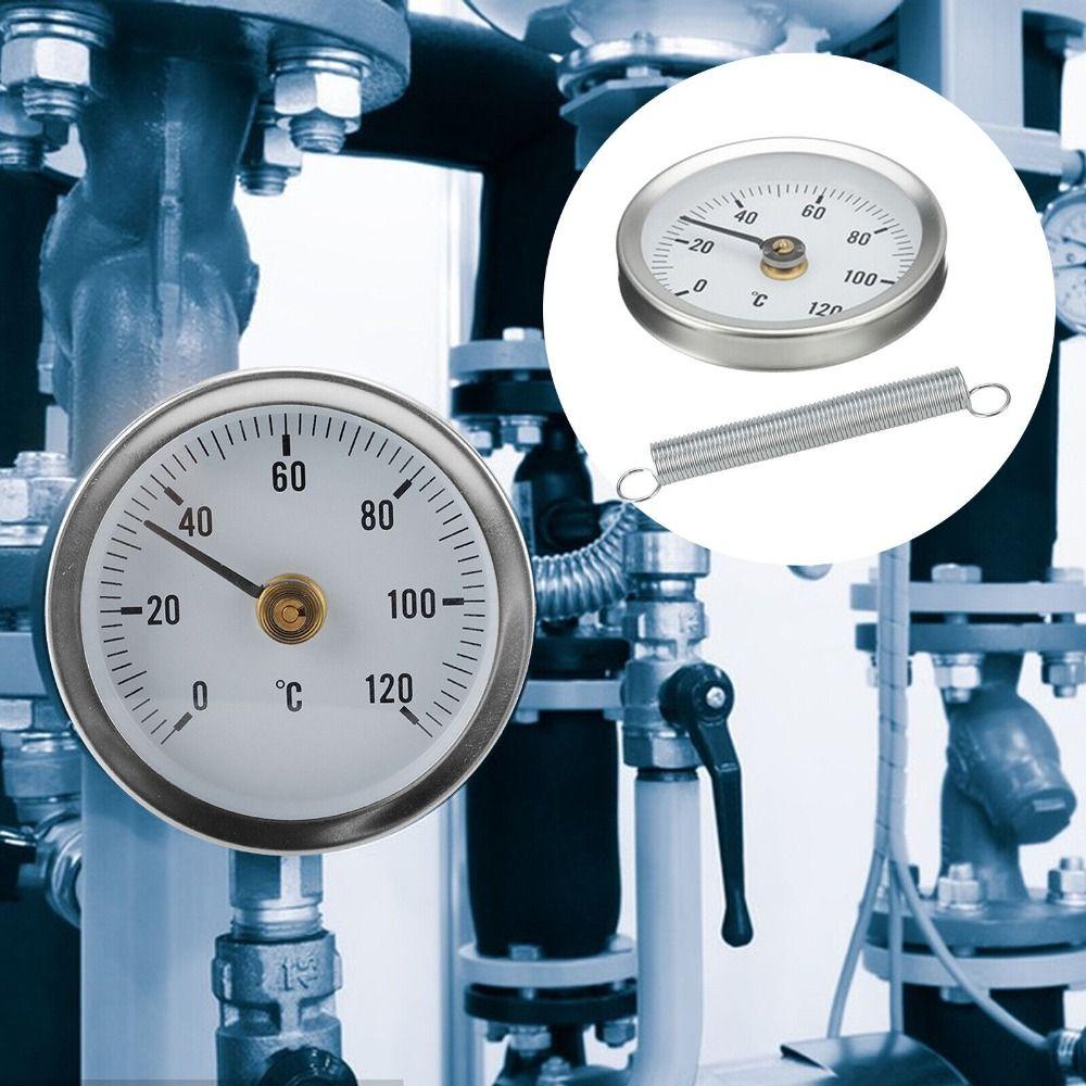 63mm Durable 0-120 DegreeC Bimetal Thermomet Clip-on Pipe Thermometer Temperature Gauge With Spring