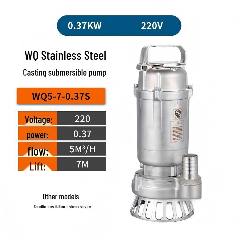 Stainless Steel Submersible Centrifugal Pump, High Head, Acid & Alkali Resistant, Threaded, WQ304/316/316L