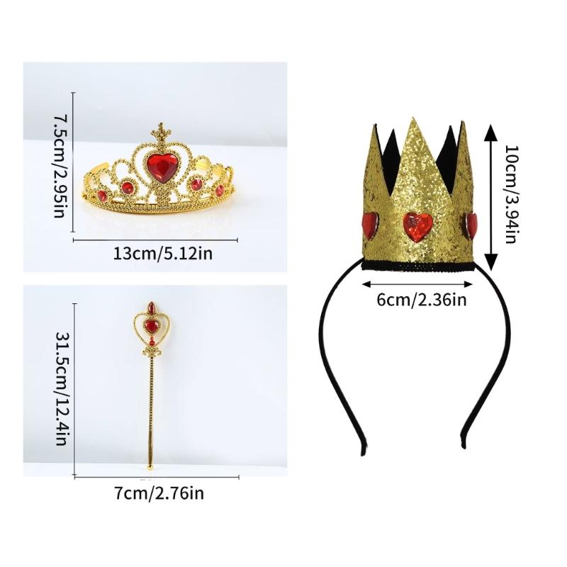Královská korunka Blingbling Čelenka Srdíčková Pokrývka hlavy Hůlka Foto rekvizity Halloweenská párty Pokrývka hlavy Cosplay doplňky