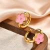 Brincos de Argola Delicados com Flor de Esmalte da Moda para Mulheres, Brincos de Aço Inoxidável Banhados a Ouro de Alta Qualidade, Atacado de Joias