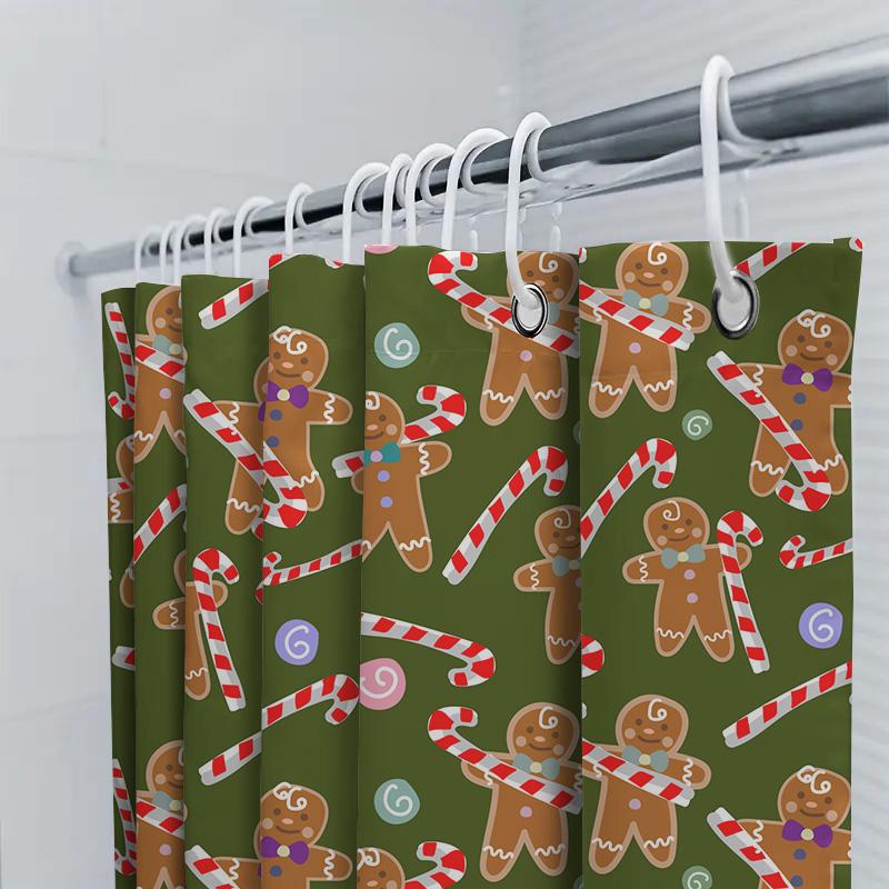 Green Shower Curtain Gingerbread Man Pattern For Christmas Decorations In Bathroom Accessories Home Living Room Decoration Suppl