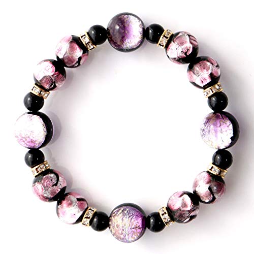 [GOLD STONE] Glowing Firefly Glass Marine Purple Pink Bracelet, Okinawa Power Stone, Inner Diameter: Approx. 19.5cm