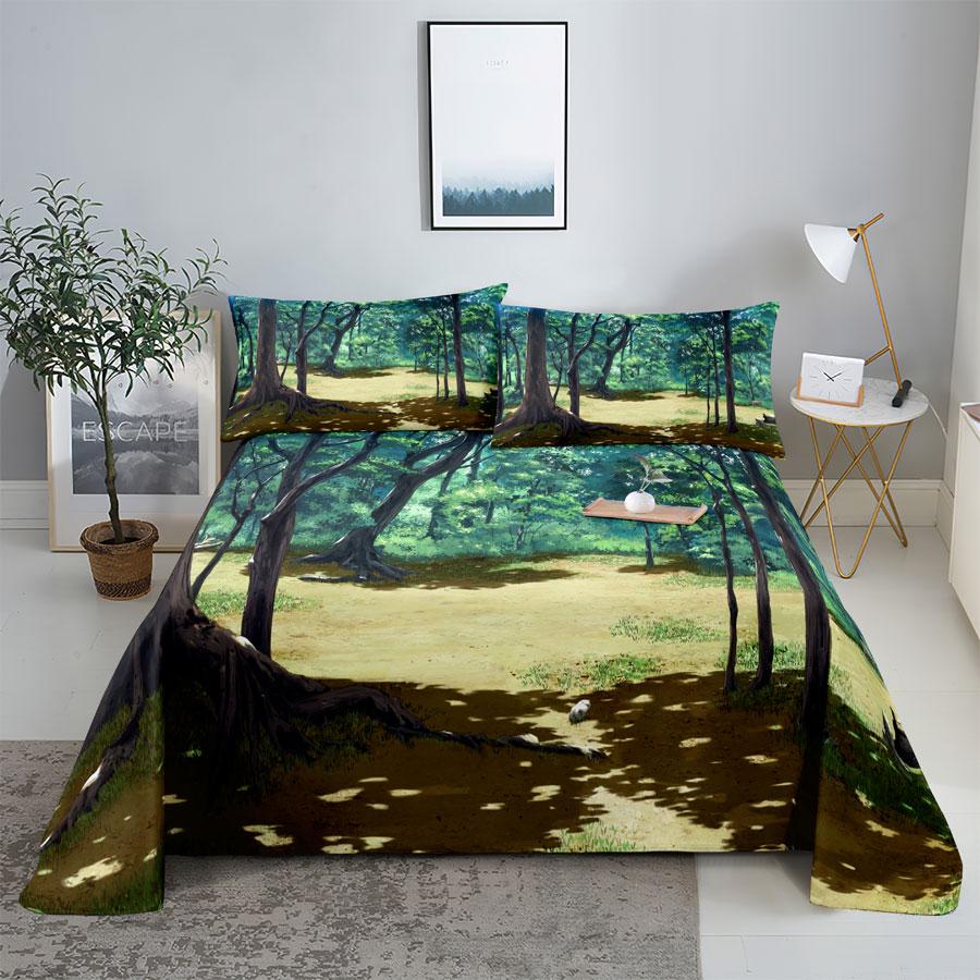 Scene Bed Sheet and Pillowcase Set Bedding Linens Cover Queen King Double Size 220x240 Trees for Bedroom Soft Twin Full Single