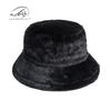 Fashion solid color imitation rabbit hair bucket hat women's Japanese autumn and winter new versatile thickened warm flat top basin hat