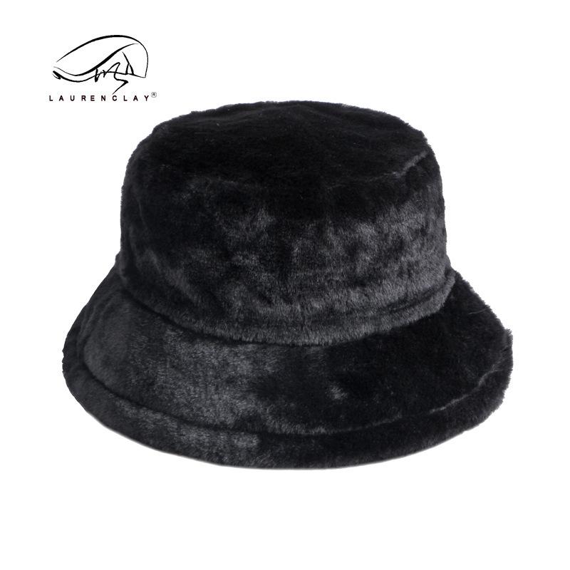 Fashion solid color imitation rabbit hair bucket hat women's Japanese autumn and winter new versatile thickened warm flat top basin hat