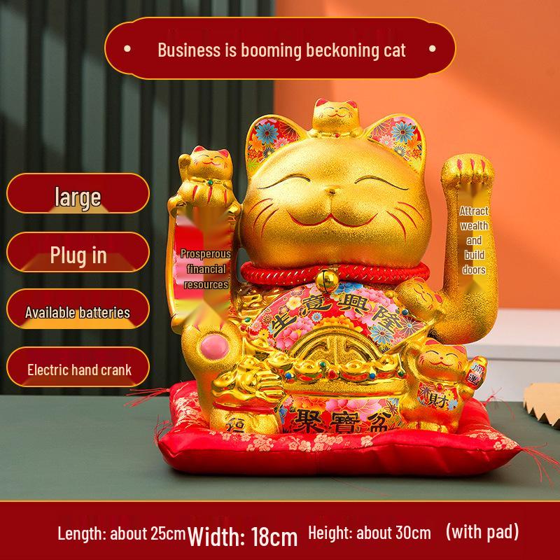 Ceramic Lucky Cat Figurine with Waving Hand – Customizable Gold Shop Gift for 2026 Opening Ceremony