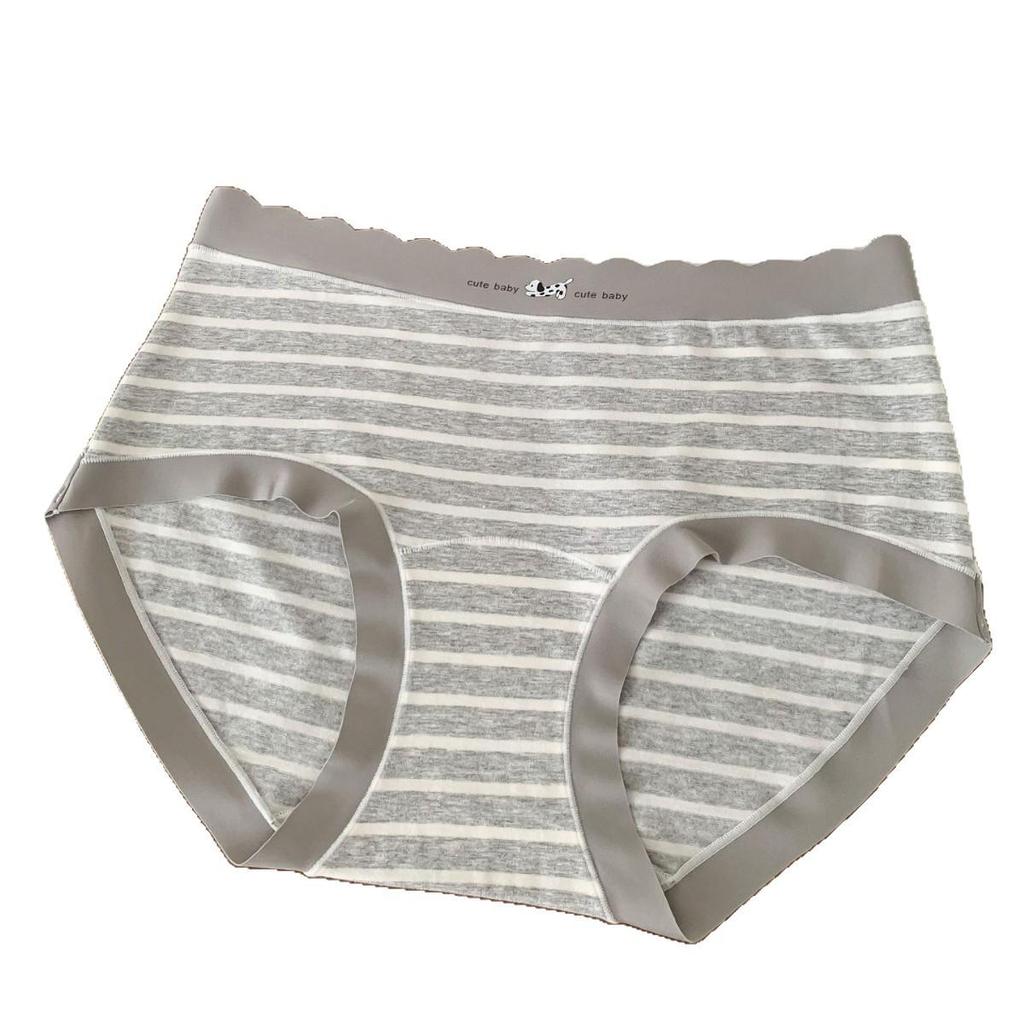 A053 Women's Soft Gray & White Striped Triangle Briefs - Skin-Friendly, Hip-Wrapping, Pure Cotton, Antibacterial Style for Teens, 2025 Collection.