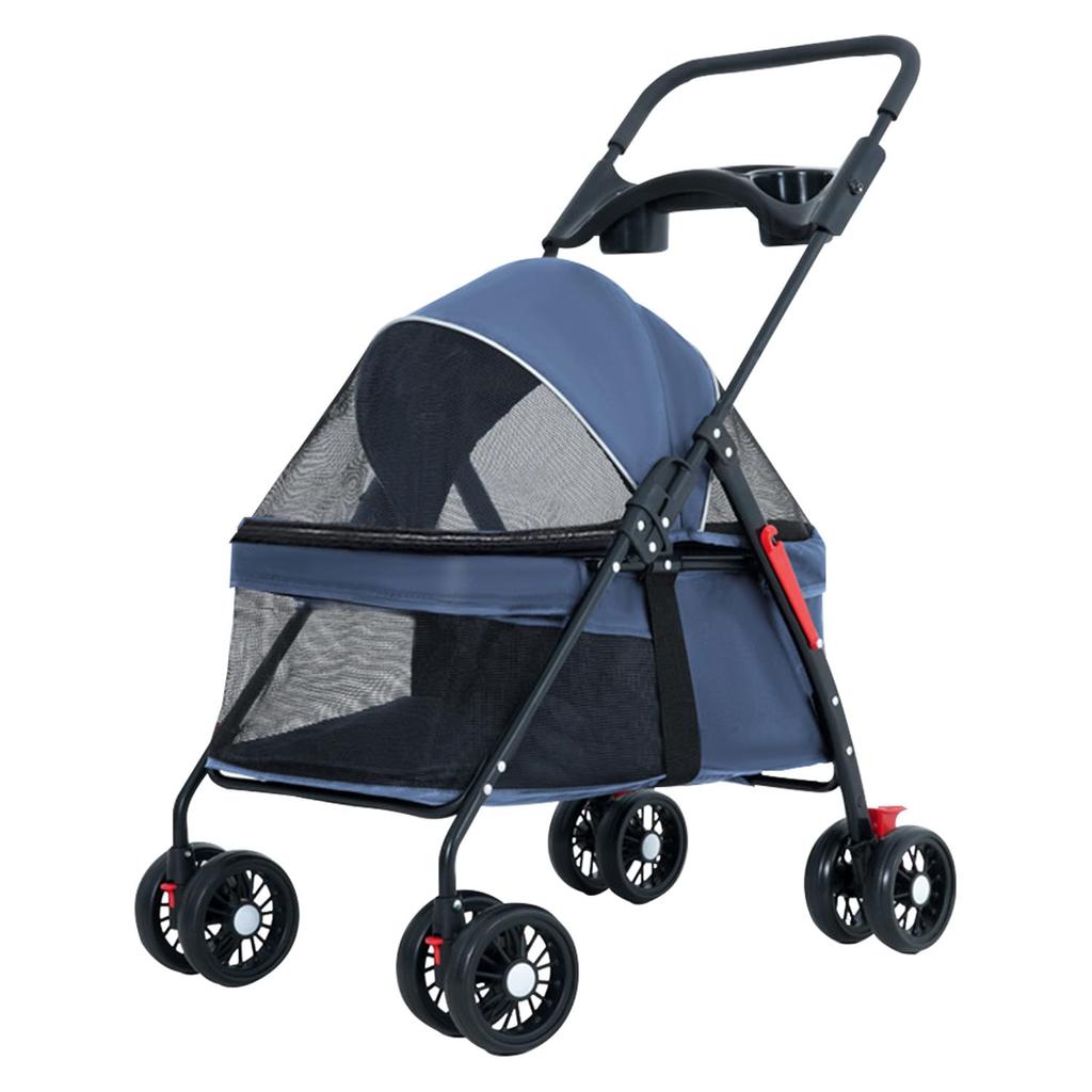 AOVOCO 4-Rad Hunde-Buggy, Leichtgewicht, für kleine und mittelgroße Hunde, Inklusive Hundewagen-Tasche, Kompakter Hundewagen für Hunde und Katzen, Blau