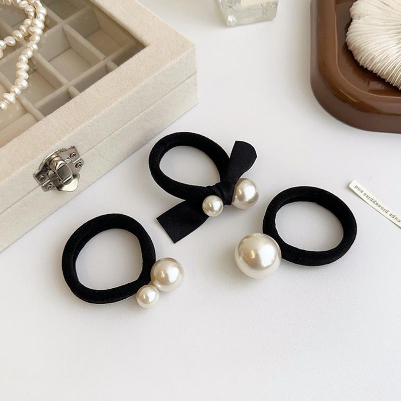 Korean Fashion Simple Pearl Headband with Small Fragrance High Elasticity Headband Bold Seamless Towel Loop Tie Head Rubber Band