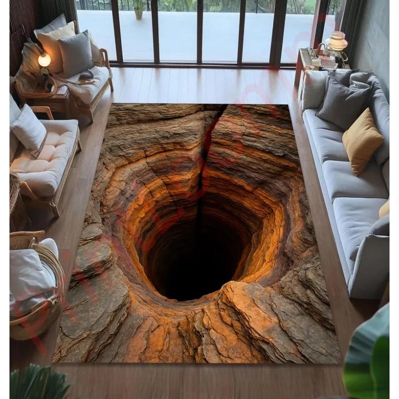 3D Visual Illusion Stone Wall Carpet Modern Creative Sky Center Pattern Decor Mat Soft Anti-slip Home Decor Visual Impact Rug
