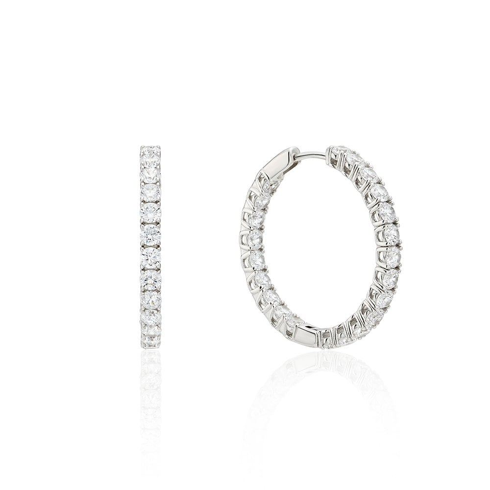 Essence Silver (W) Tennis One-Touch Earrings Xl White Hl4E55419W9Xxx