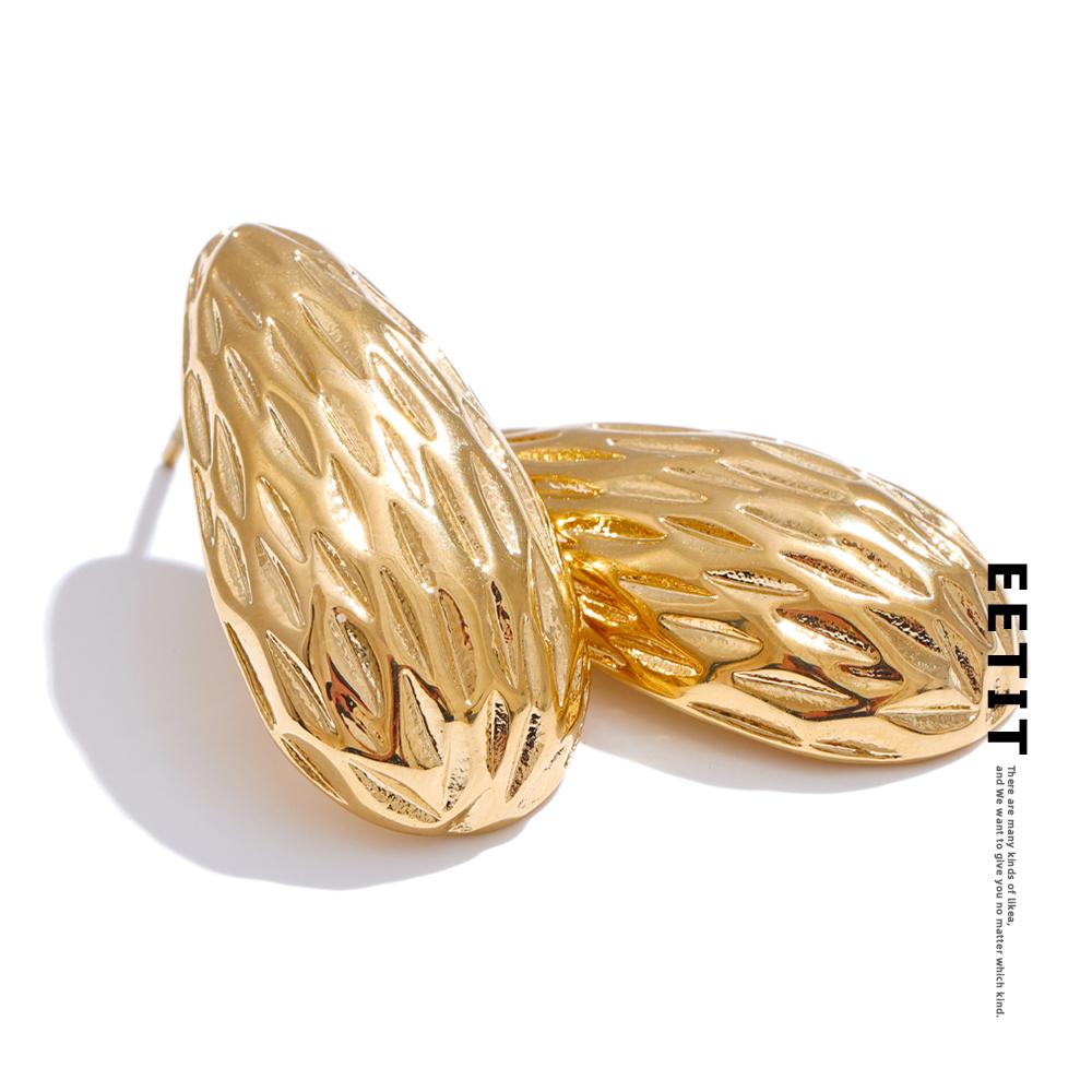 Eetit Stainless Steel Vintage Striped Geometric Stud Earrings for Women Minimalist Daily Wear Statement Jewelry Wholesale