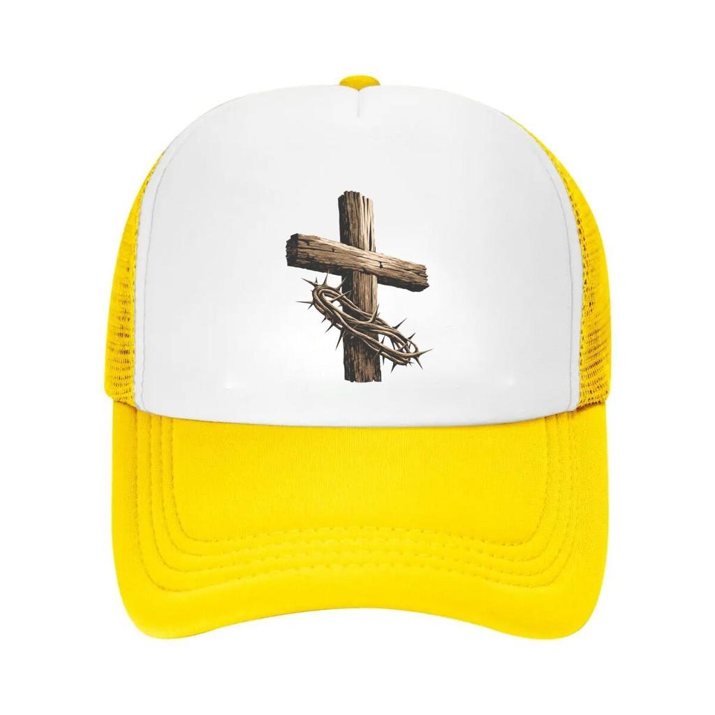 Rustic Faith Cross Thorn Emblem Mesh Baseball Cap Casual Hat Outdoor For Womens Unisex FeUnisex