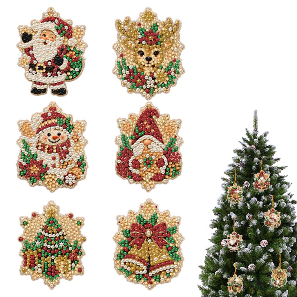 DIY Diamantmalerei Weihnachtsornamente 6 Stück Holz Runde Anhänger Harz Edelstein Feiertagsdekorations-Set