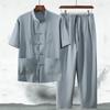 Men's Embroidered Chinese Style Tang Suit: Short Sleeve Two-Piece Set for Middle-Aged & Elderly.