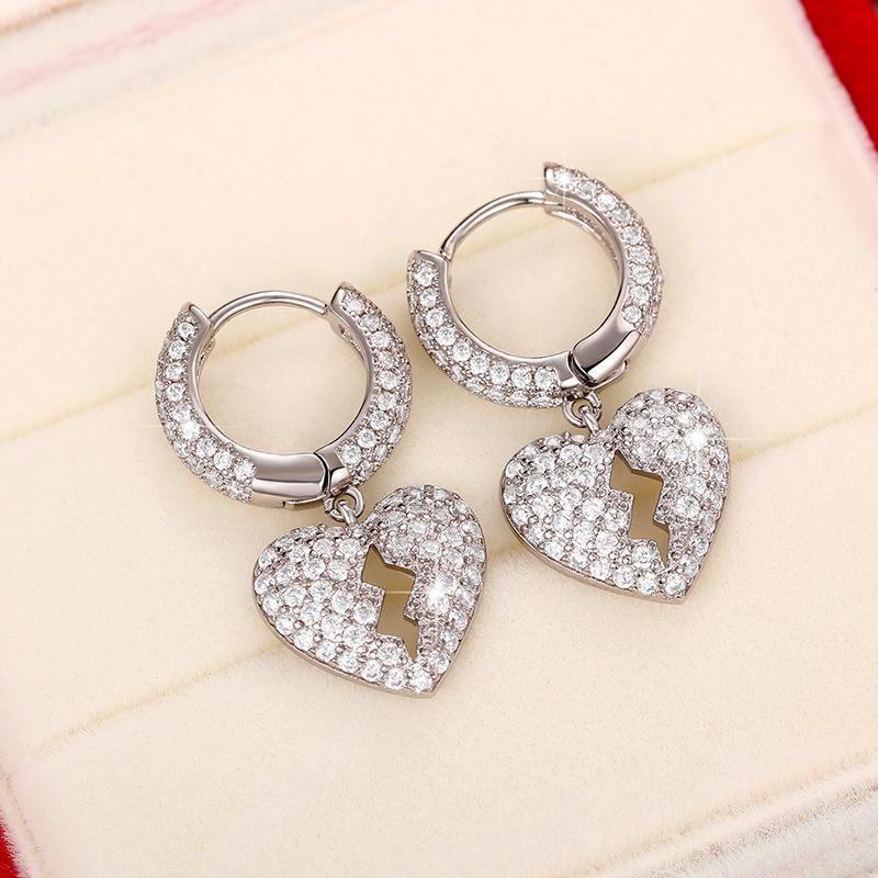 Huitan Men/Women Heart Earrings Zinc Alloy Color Full Paved CZ Stone Simple Versatile Ear Accessories Couple Love Earrings Zircon