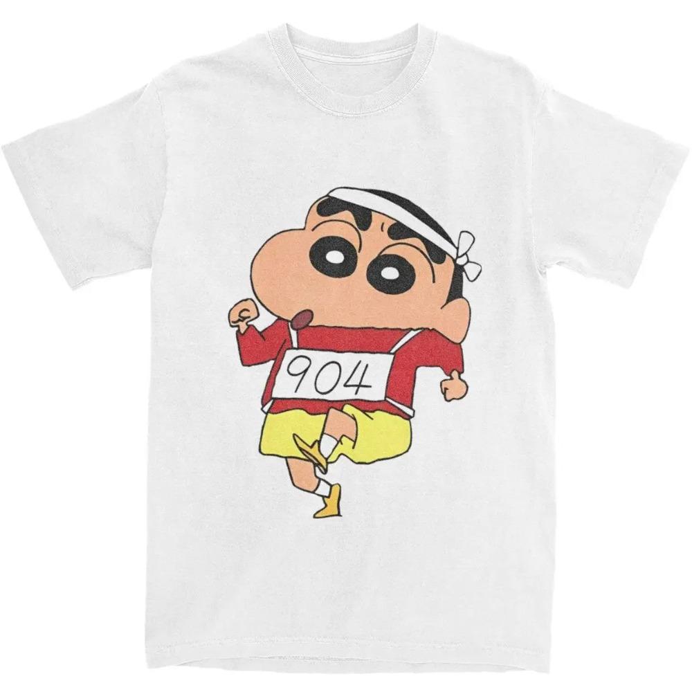 Men's Shinchan Marathon 904 T-Shirts Pure Cotton Top Tees Summer Street Style Short Sleeves T Shirt