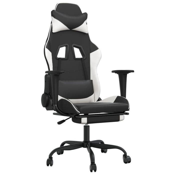 VidaXL Chaise de Jeu avec Repose-pied Pivotante Chaise d'Ordinateur Fauteuil Siège de Bureau Ergonomique Intérieur Noir et 3143658