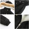 BITCED Autumn/Winter Women's Thickened Shearling-Lined Cotton Coat Loose-Fit Cotton Jacket with Detachable Hood and Fleece Lining