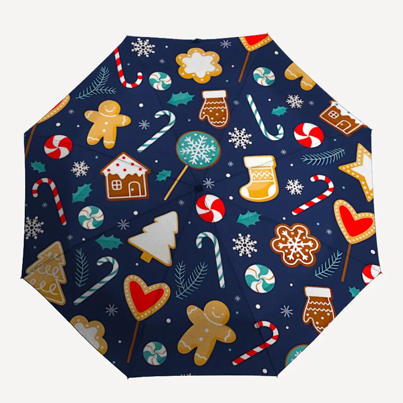 1pc Christmas Cookies Automatic Open/Close Umbrella with One Touch Button,, Windproof Design   Lightweight Portable Umbrella for Women & Men6112